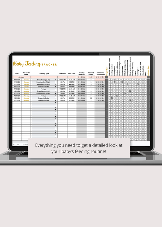 Baby Feeding Tracker with Summaries Google Sheets Spreadsheet
