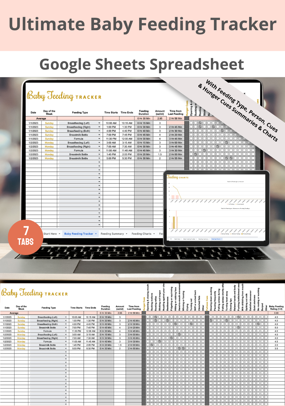 Ultimate Baby Feeding Tracker with Summaries Google Sheets Spreadsheet