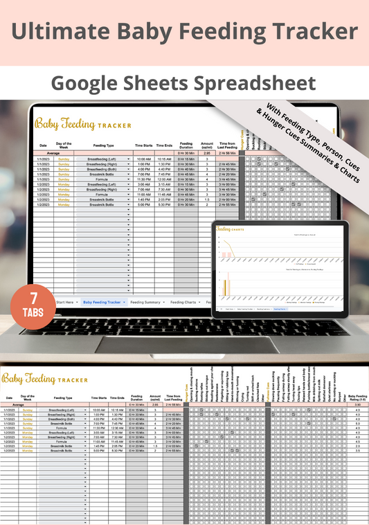 Ultimate Baby Feeding Tracker with Summaries Google Sheets Spreadsheet
