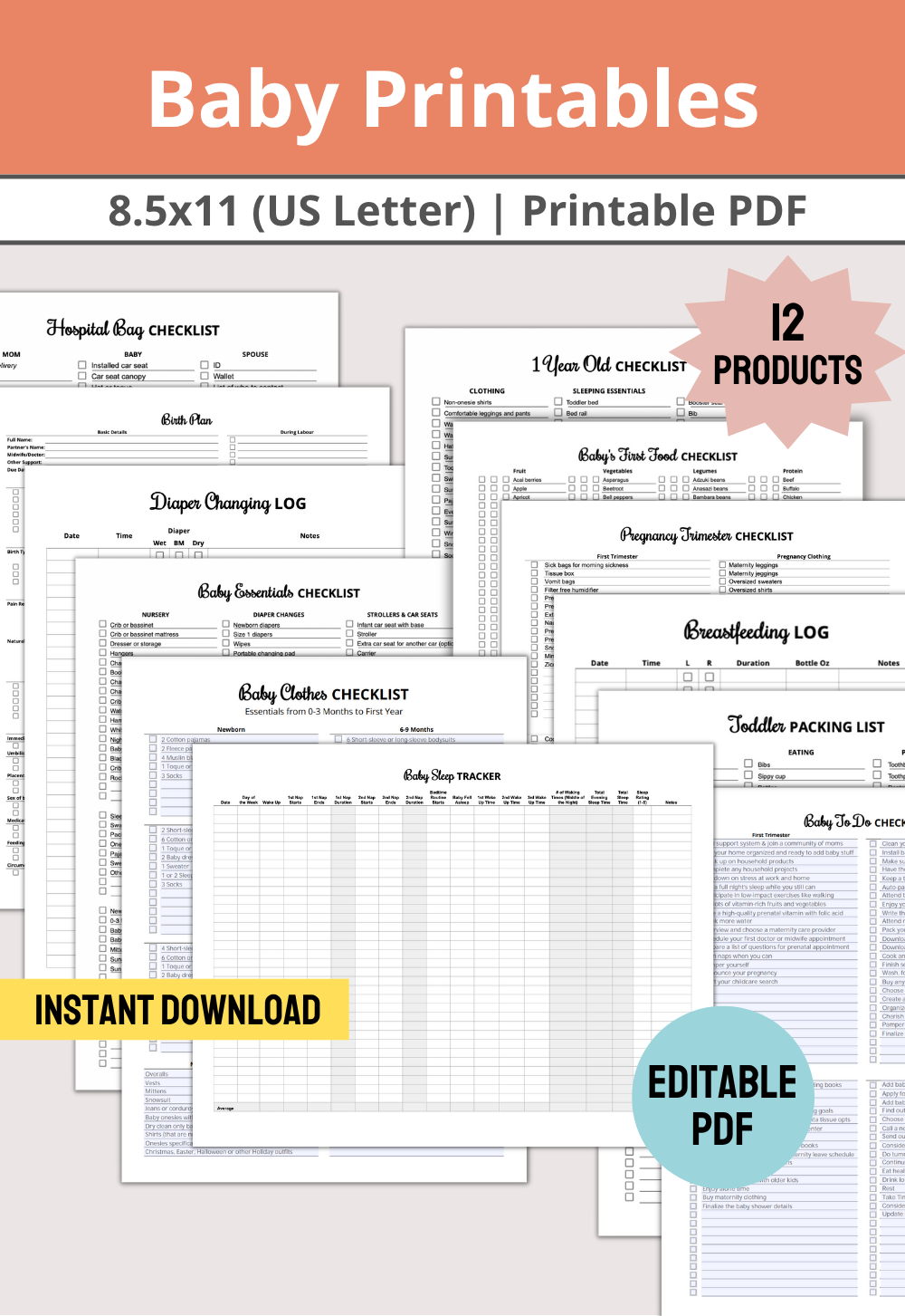 Baby Planner Printables PDF Bundle