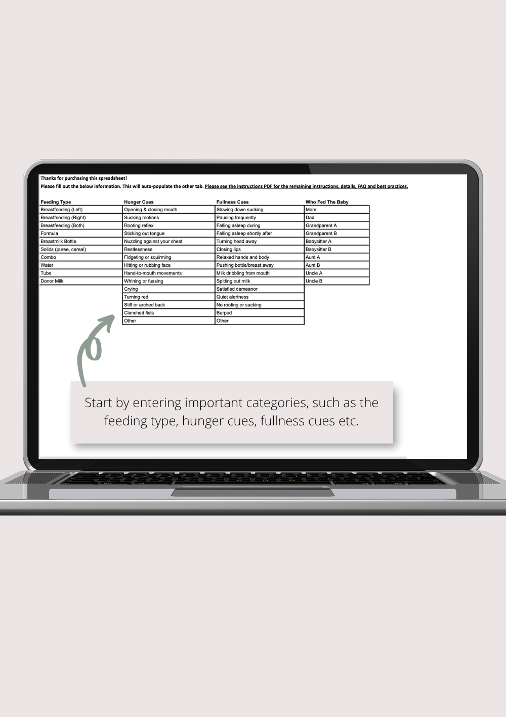 Baby Feeding Tracker with Summaries Google Sheets Spreadsheet