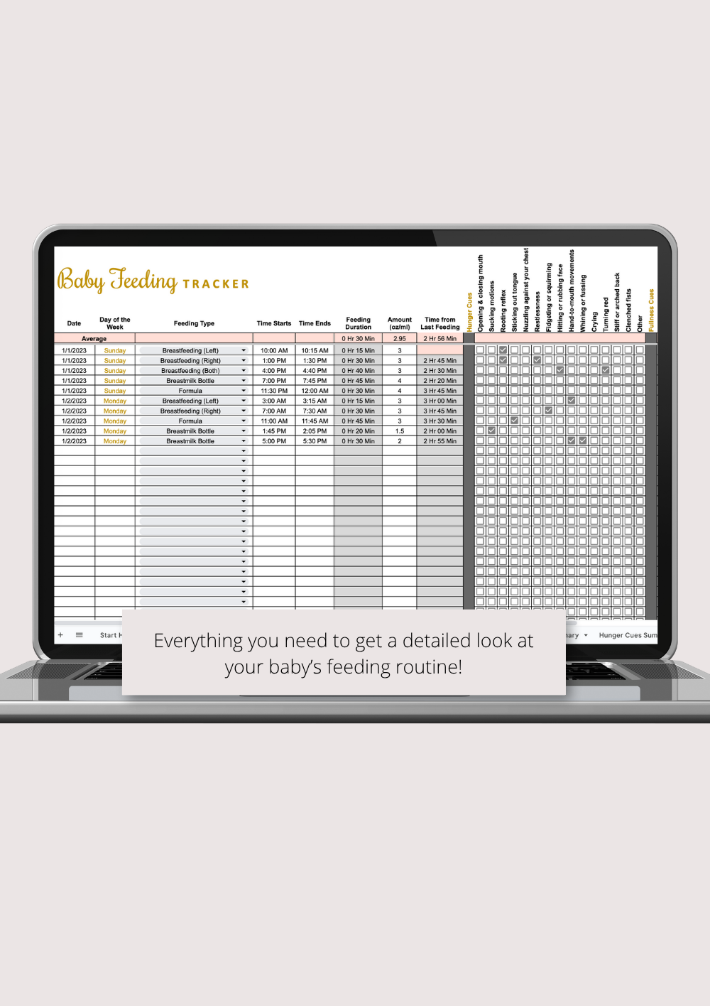 Ultimate Baby Feeding Tracker with Summaries Google Sheets Spreadsheet