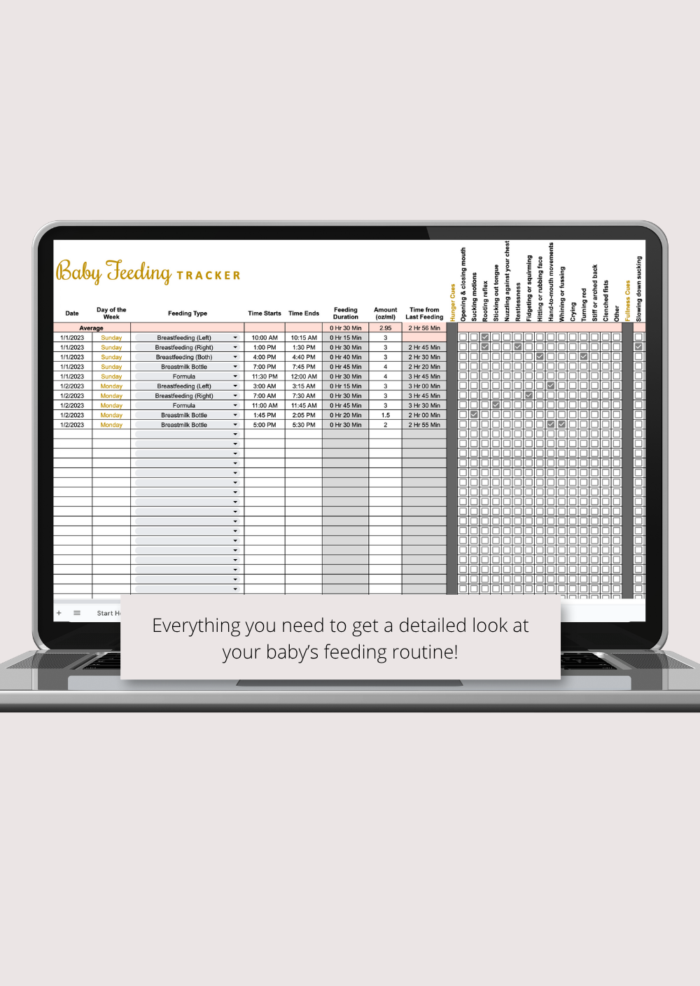 Baby Feeding Tracker Google Sheets Spreadsheet