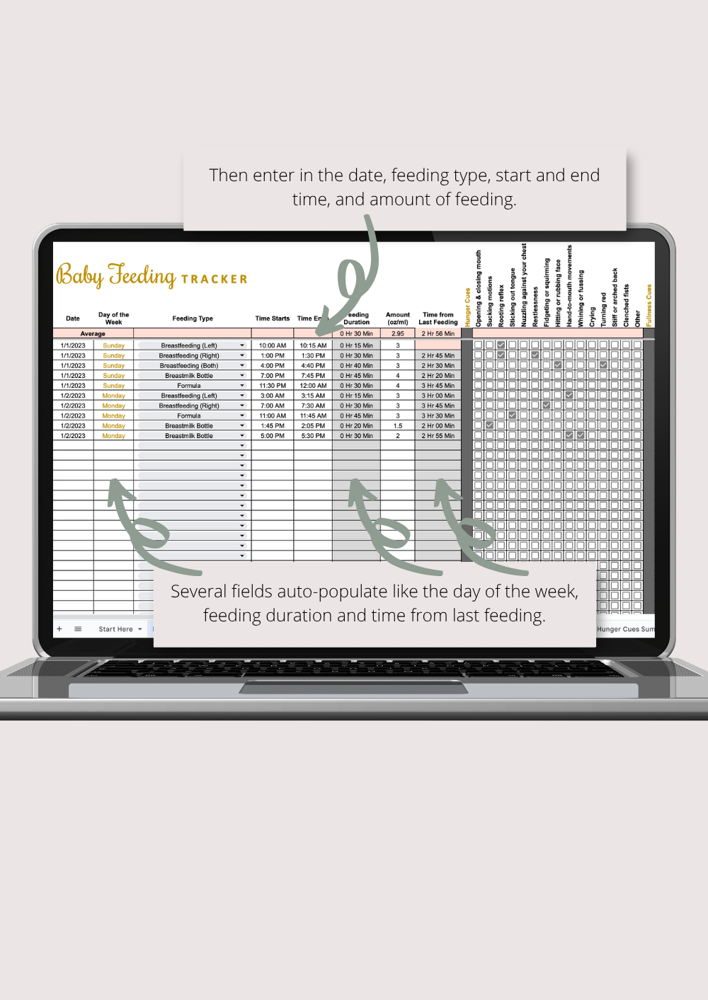 Ultimate Baby Feeding Tracker with Summaries Google Sheets Spreadsheet