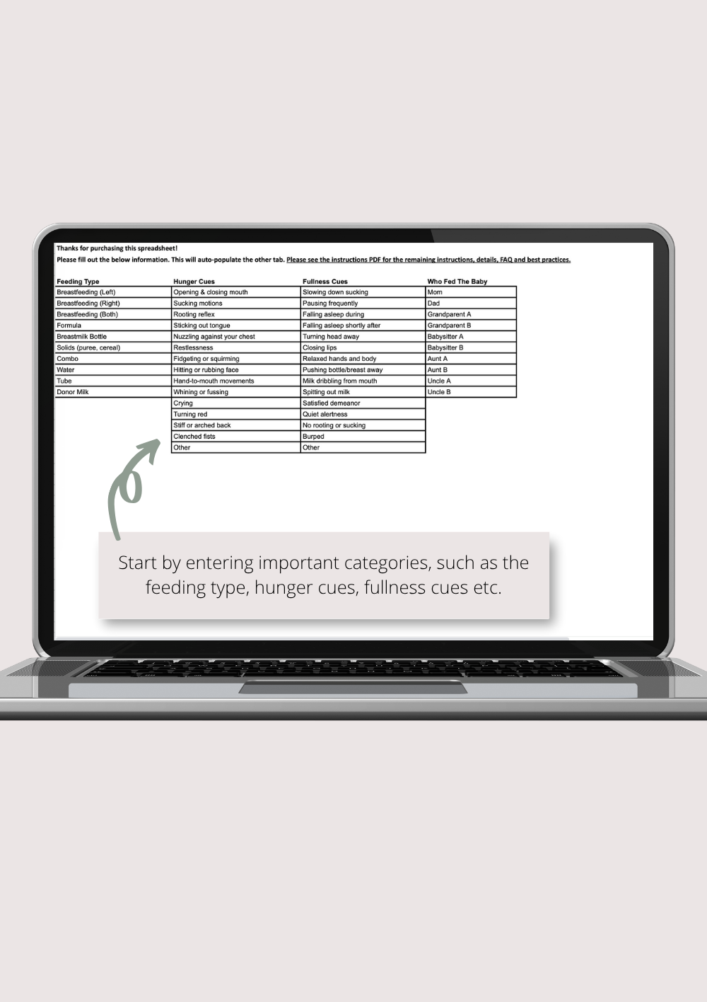 Baby Feeding Tracker Google Sheets Spreadsheet
