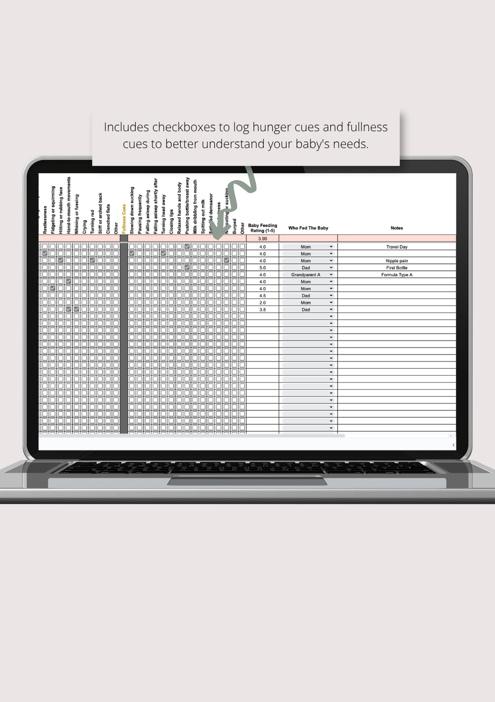 Baby Feeding Tracker with Summaries Google Sheets Spreadsheet