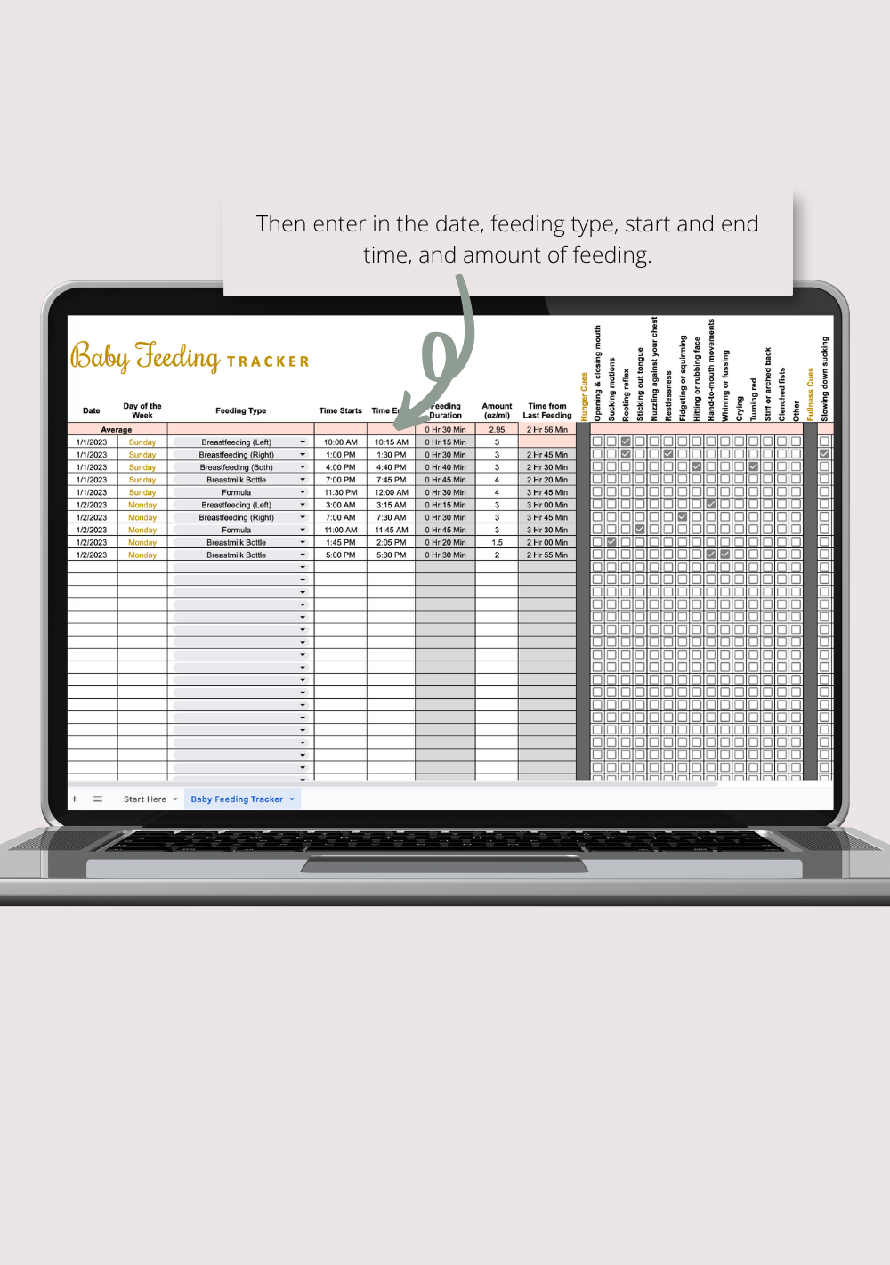 Baby Feeding Tracker Google Sheets Spreadsheet