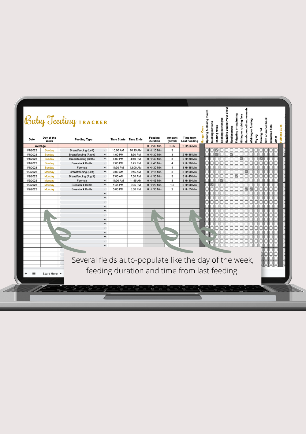Baby Feeding Tracker Google Sheets Spreadsheet