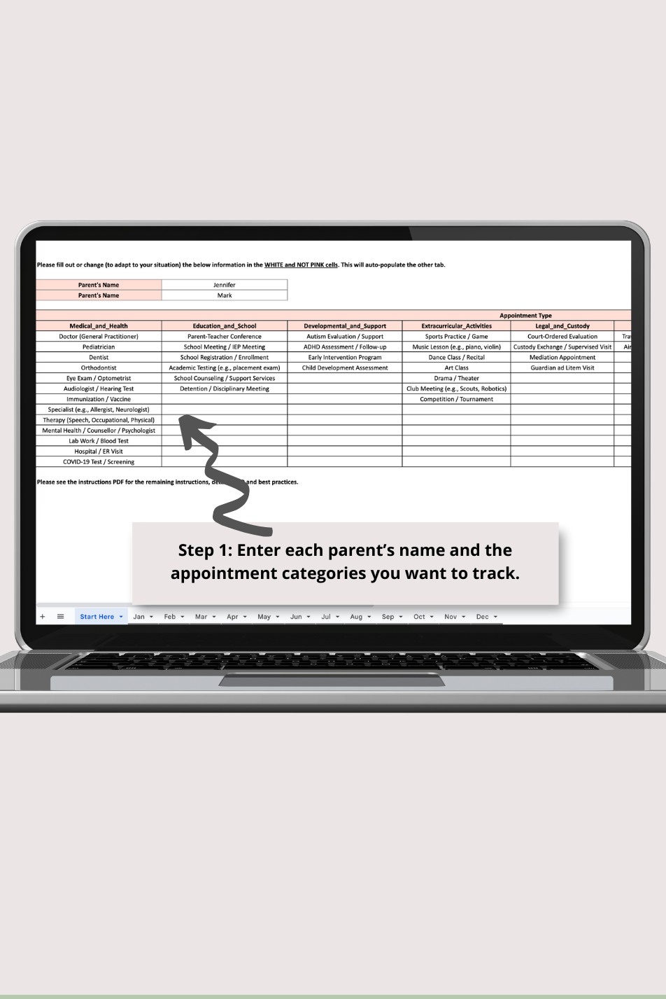 Appointment Log with Monthly and Annual Summaries Google Sheets Spreadsheet