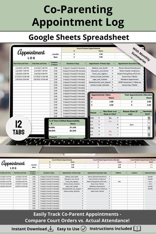 Appointment Log with Monthly Summaries Google Sheets Spreadsheet