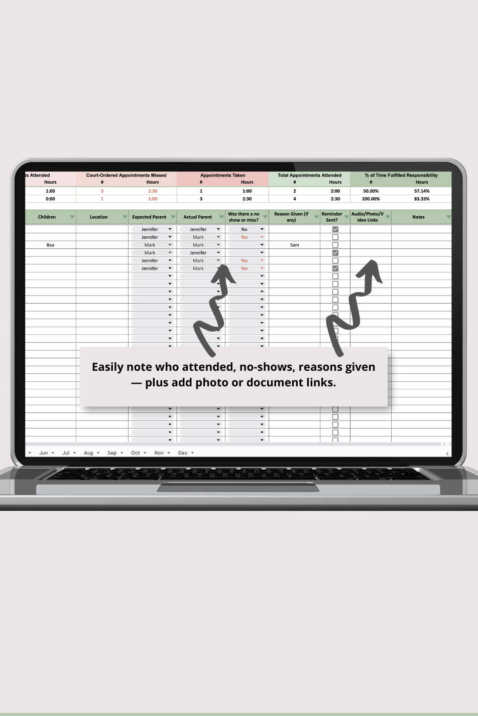 Appointment Log with Monthly Summaries Google Sheets Spreadsheet
