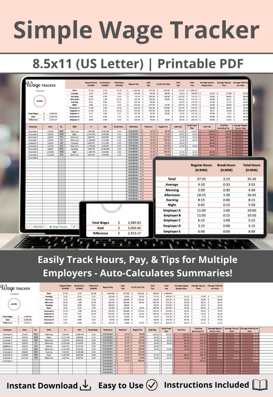 Simple Wage Tracker Excel Spreadsheet