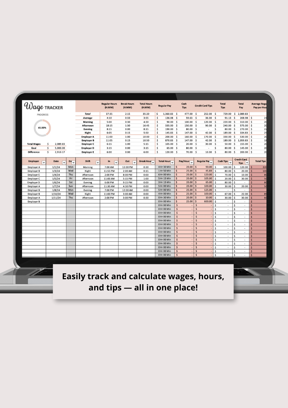 Wage Tracker Excel Spreadsheet