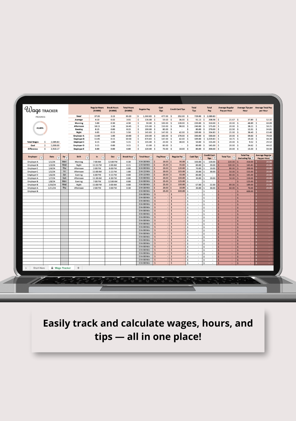 Simple Wage Tracker Excel Spreadsheet
