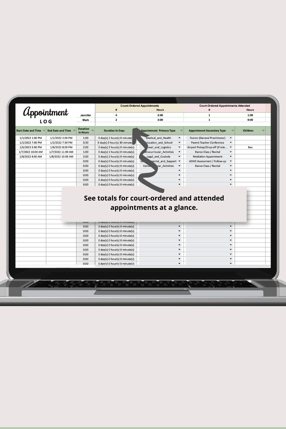 Simple Appointment Log Google Sheets Spreadsheet