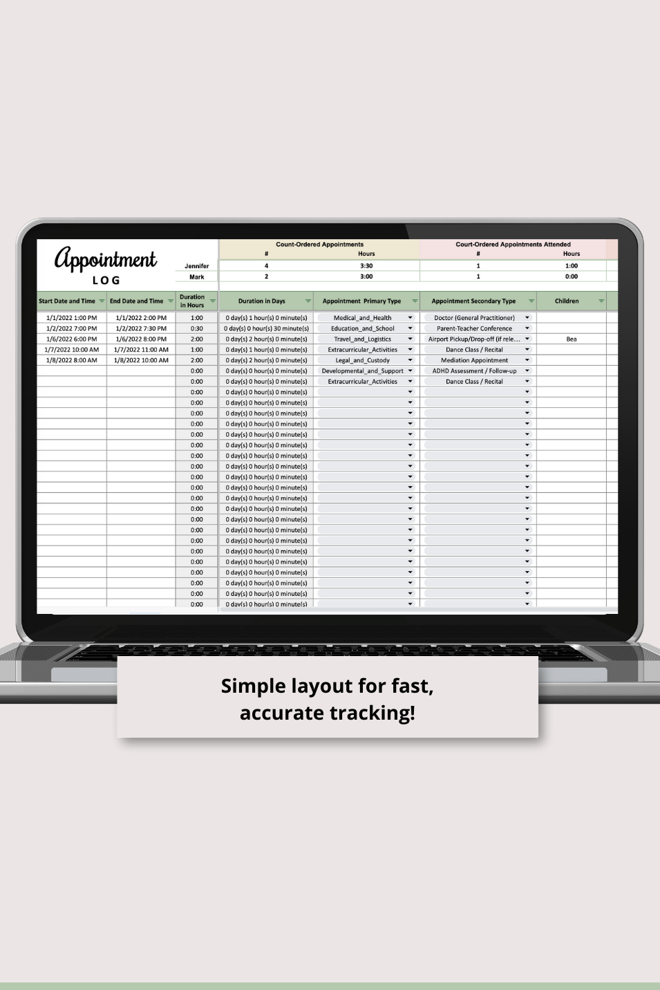 Simple Appointment Log Google Sheets Spreadsheet
